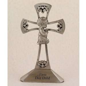    4 Pewter Stng Boy Baptism First Communion Cross Gift Baby