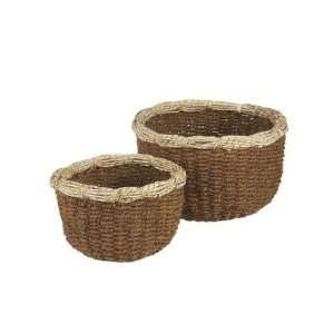  ROUND SHORT BROWN BASKET SET/2. COCO TWIG AND RATTAN 