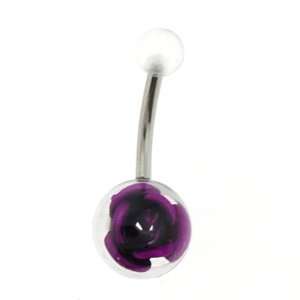 316L Surgical Steel Navel Ring with Purple Metal Rose Embedded in 