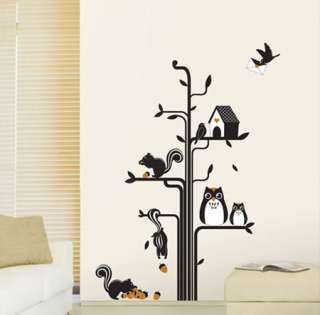 Squirrels Owls & Birds Nest Flowers Wall Stickers Kids Bedroom Decals 