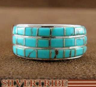 Turquoise Inlay Sterling Silver Ring Size 6 1/4 Jewelry  