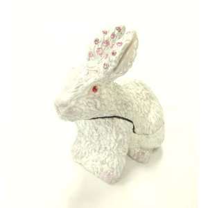  White Rabbit with PINK Crystals Ears Bejeweled Trinket Box 