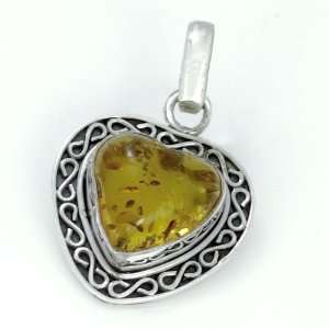   Million Years Old Amber 925 Silver Pendant 1 1/4 Arts, Crafts