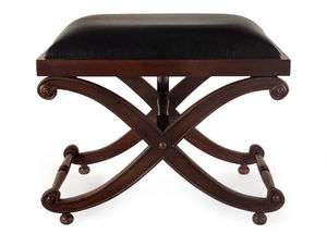   Vanity BENCH Stool Chair Scroll w/ Faux Leather Top Rich Brown  