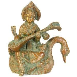 Goddess Saraswati (Small Sculpture)   Brass Sculpture  