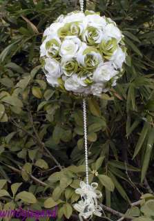  White And Green Kissing Ball Pomander Wedding Decoration  