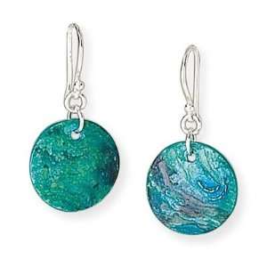  Turquoise Shell Disc Earrings on French Wire Jewelry