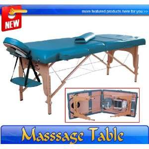   Green 3 Fold Thick Portable Massage Table with Carry Bag and Pillow