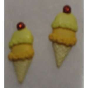   Ice Cream Cone Novelty Post Earrings Pierced 1 Inch Plastic BS 101