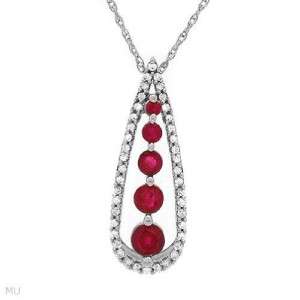 NWT Diamond & Ruby Necklace .60CTW 10K White Gold 18 IN  