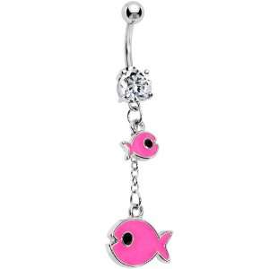  Cz Gem Pink Fish Chain Dangle Belly Ring Jewelry