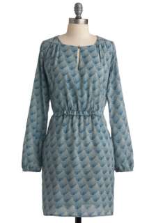 Shorthand Notes Dress in Aqua   Blue, Cream, Buttons, Work, Casual 