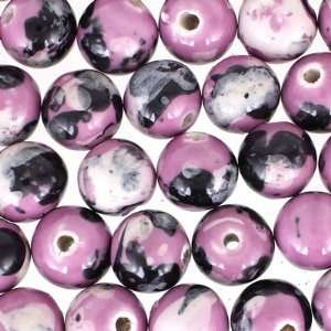 12mm Marbled Pink Porcelain Round Bead Arts, Crafts 