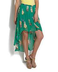 Green (Green) Mina Green Floral Dipped Hem Skirt  254904130  New 