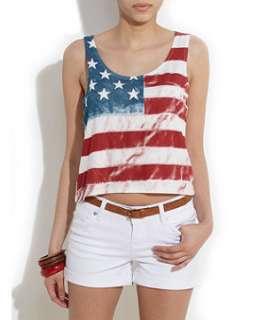 White (White) White American Flag Cropped Vest  254455310  New Look