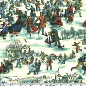  45 Wide Christmas Ice Skaters Pastel Fabric By The Yard 