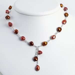 Sterling Silver Brown, Copper & Olivine Cultured Pearl Necklace   18 