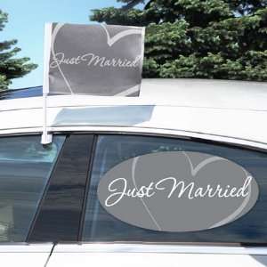 Exclusive Gifts and Favors Just Married Car Flag & Window Cling Set 