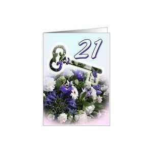  21st Birthday invitation   Key and blue bouquet Card Toys 