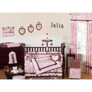 Pink and Brown French Toile and Polka Dot 9 pc Crib Bedding Set by 