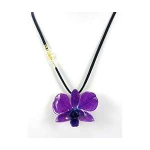  REAL FLOWER Purple Orchid Pendant Necklace 18in Cord 