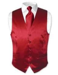 Biagio Mens Solid DARK RED SILK Dress Vest NeckTie Set for Suit or 