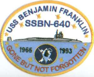 US NAVY SHIP PATCH, USS BENJAMIN FRANKLIN, SSBN 640 Y  