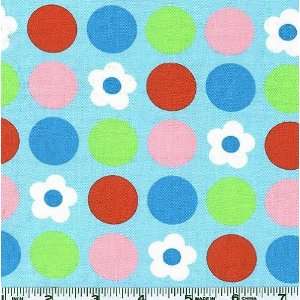  60 Wide Lightweight Twill Dots & Flowers Light Blue 
