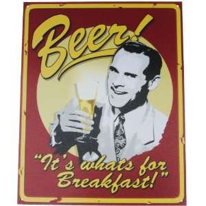  Vintaged Antique 50s Beer Breakfast Tin Vtg Retro Sign 
