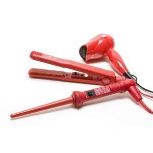 Iso Hair Styling Set Dryer, Curling Iron & Straightener Red+Itay 8 