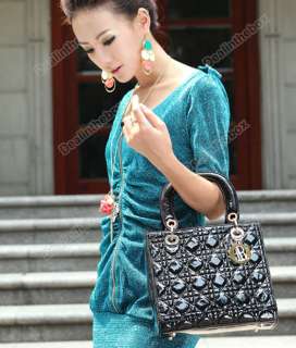 Fashion Celebrity Tote Grid PU Leather Clutch Shoulder Purse Handbag 