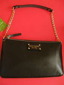 spade ♠ BLACK LEATHER SHOULDER BAG gold chain handbag purse designer 