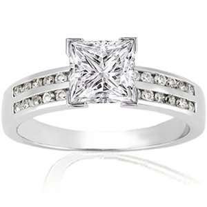  1 Ct Princess Cut Double Row Diamond Engagement Ring VS2 