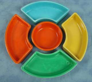   Serving Relish Tray Plate Dip Dish Blue Orange Green Yellow  