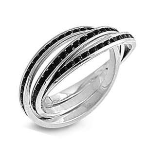  Sterling Silver Black CZ Multi Band Puzzle Ring Size 5 