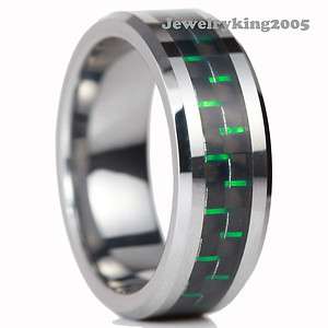 New Tungsten Black & Green Carbon Fiber Ring size 8 13  
