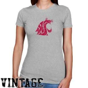 Washington State Cougars Ladies Ash Distressed Logo Vintage Slim Fit T 