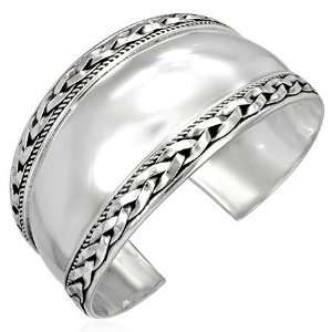  Sterling Silver Wide Solid Rope Edge Twisted Womens Cuff 