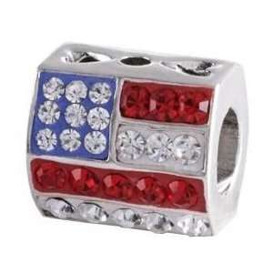 Authentic SILVERADO US Flag 925 Sterling Silver and Crystal Bead fits 