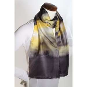  Hand Dyed Batik Silk Scarf in Batik (Gray and Yellow 