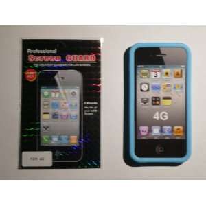  Iphone 4 TPU Bumper Blue + Screen Protector Everything 