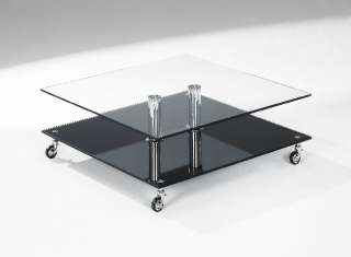Design Glastisch Couchtisch Tisch schwarz Glas Rolle 1B  