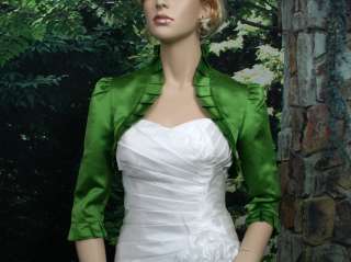 Moss Green 3/4 sleeve satin wedding bolero jacket 008  