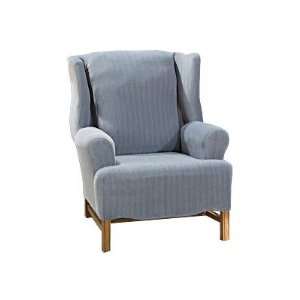  Blue Stretch Pinstripe Wing Chair Cover