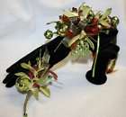 Green Orchid Burgundy Lime Glitter Prom Corsage Bout