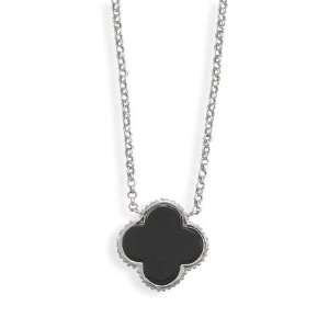   Plated Sterling Silver Necklace With Black Clover Design Jewelry