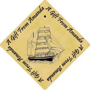   48 PERSONALISED Parchment 6cm Square Gift Tags Square Rigged Sailboat