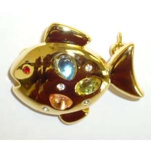  Goldplated & Crystal Fish Pin Jewelry