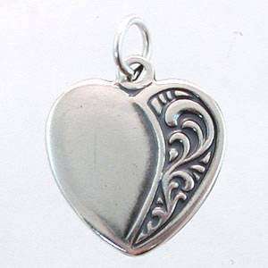   Heart Charm or Pendant with Filigree Design in Sterling Silver, #11442