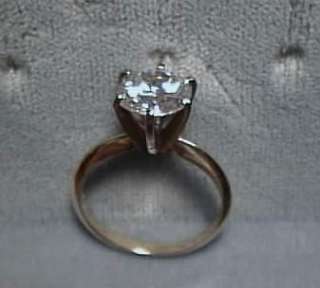 CZ Cubic Zirconia Solitaire Ring 2 Carat 6 prong 14K Yellow Gold 
